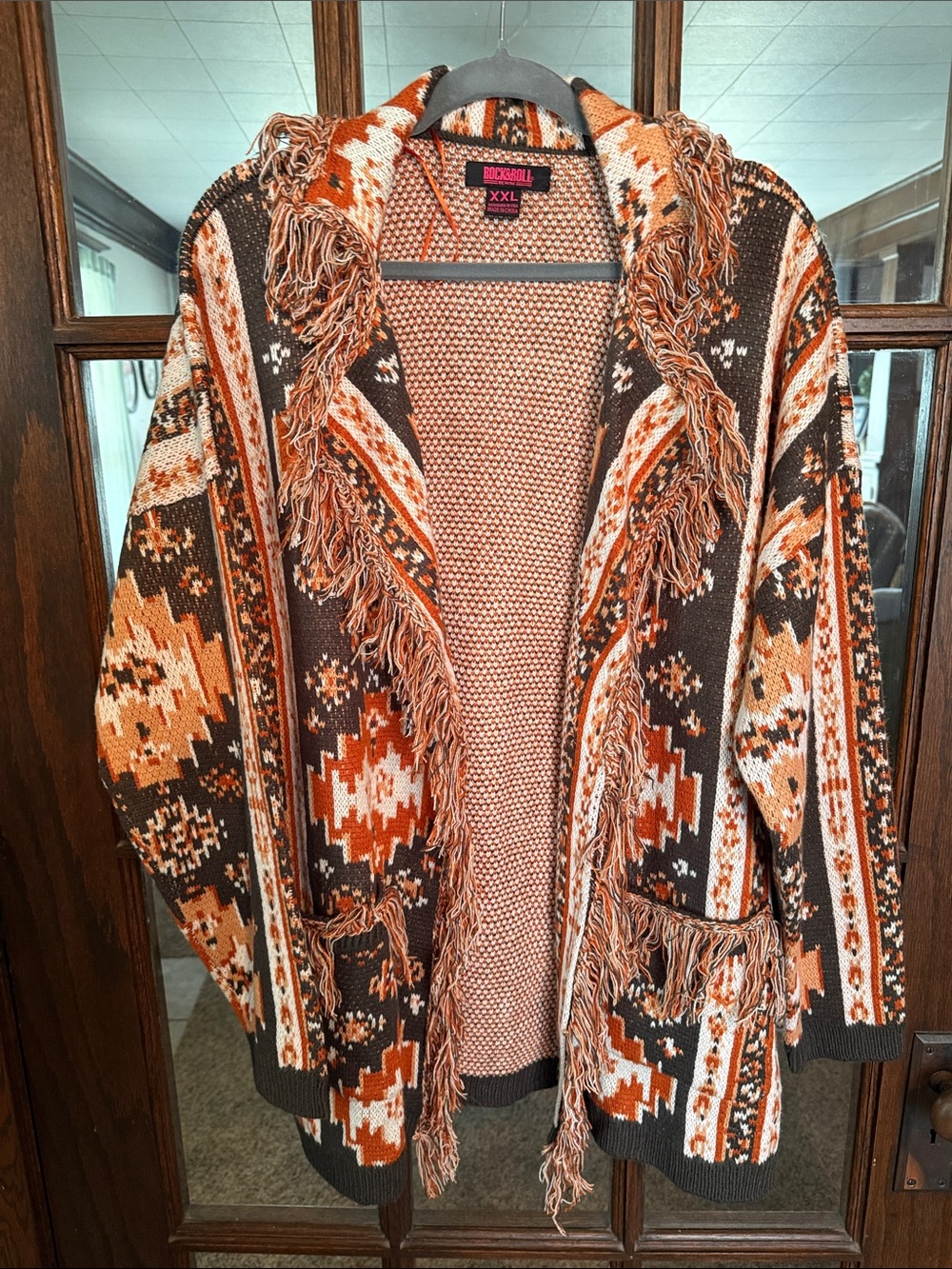 Rock and Roll Denim Cardigan with Fringe XXL Black Rust Brown Boho Rodeo NWT
